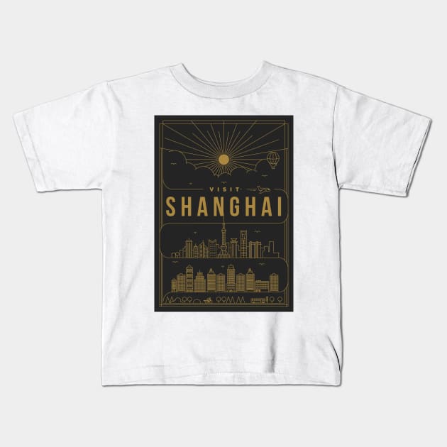 Shanghai Minimal Lineal Poster Kids T-Shirt by kursatunsal